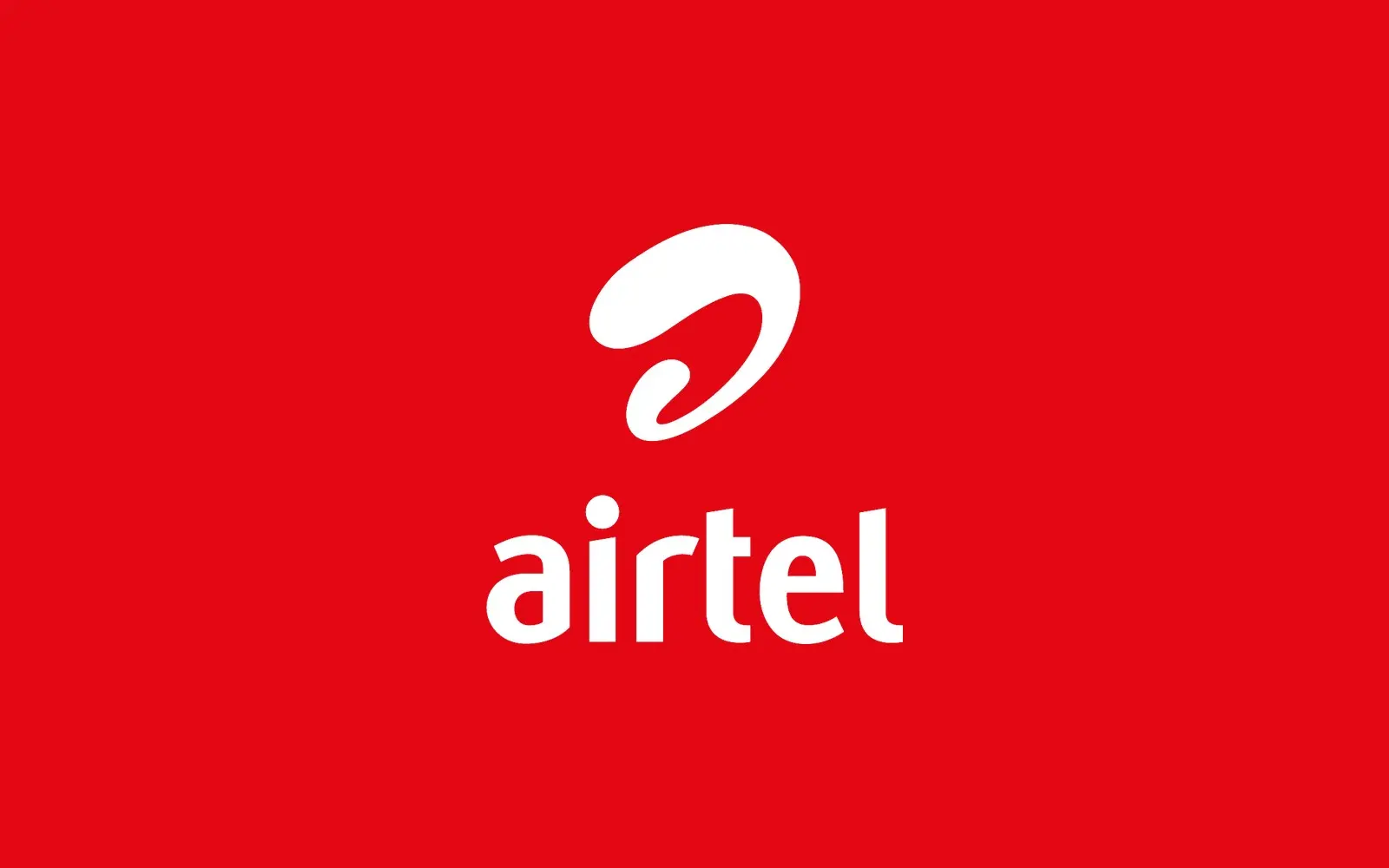 The white Airtel logo, a curved swirl above the word airtel, on a solid red background