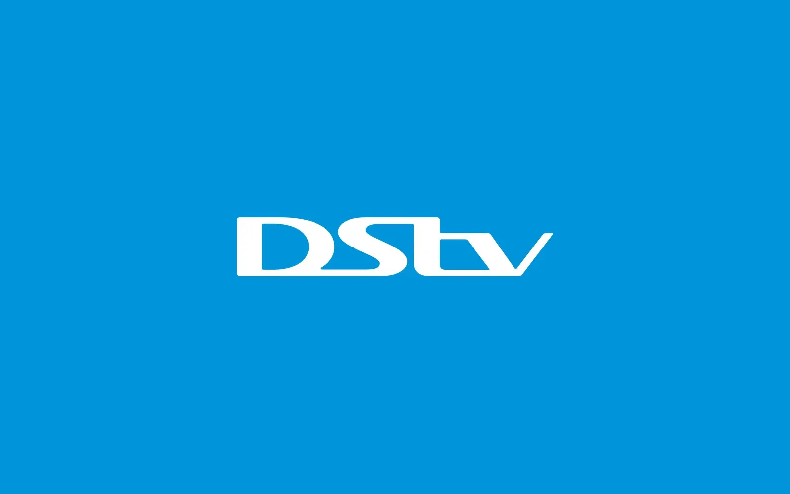The white DStv wordmark on a bright blue background