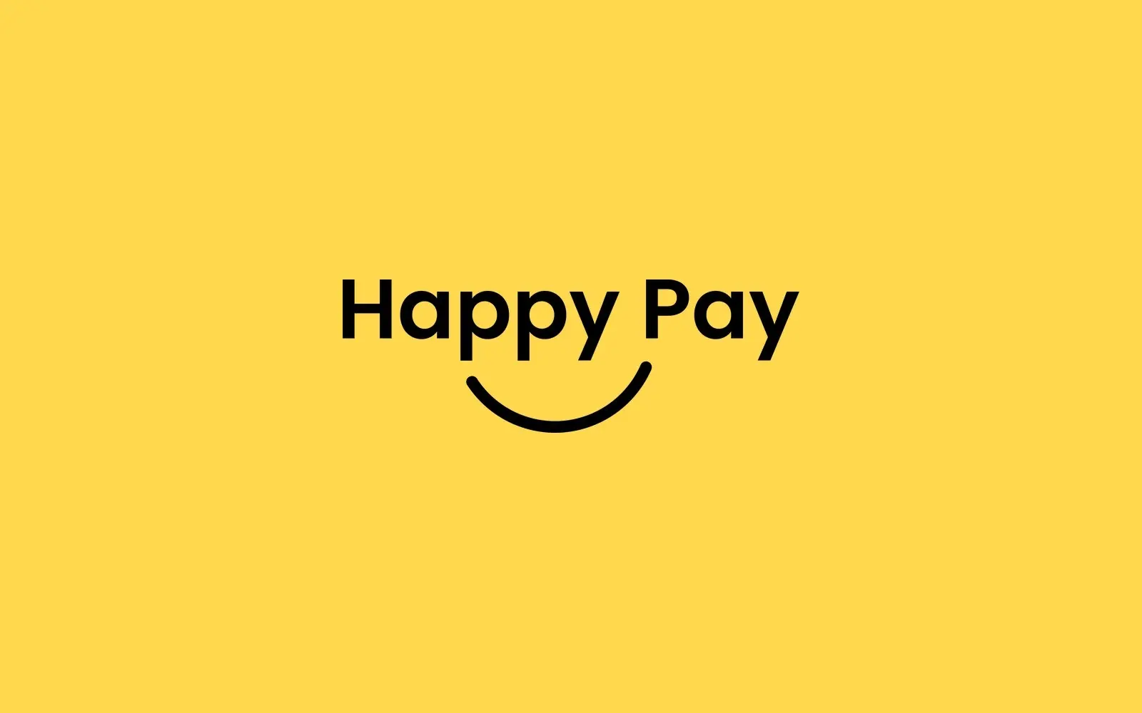 The black Happy Pay logo with a smile beneath it on a yellow background