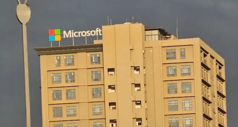 Microsoft sign on top of Dunhill Towers, the office block in Westlands, Nairobi, that houses the Africa Development Centre