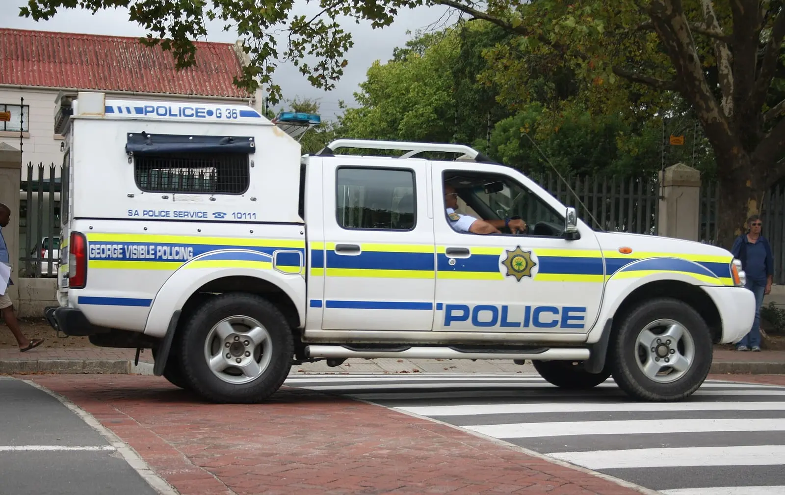A South African Police Service patrol vehicle on a street